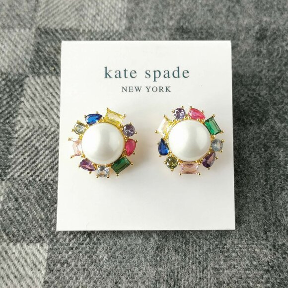 Kate Spade Jewelry - Authentic Kate Spade Candy Shop Gold Pearl Multi Crystal Halo Stud Earrings
